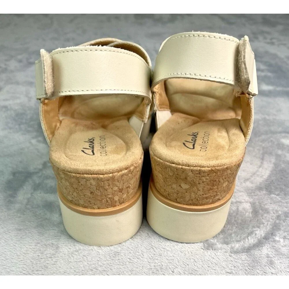 Clarks White and Tan Platform Sandals